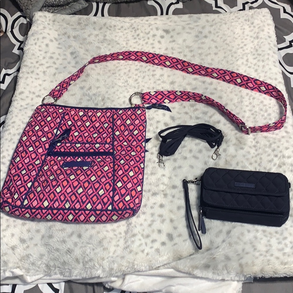 Pink & Navy Blue Purse w/ Matching Wallet